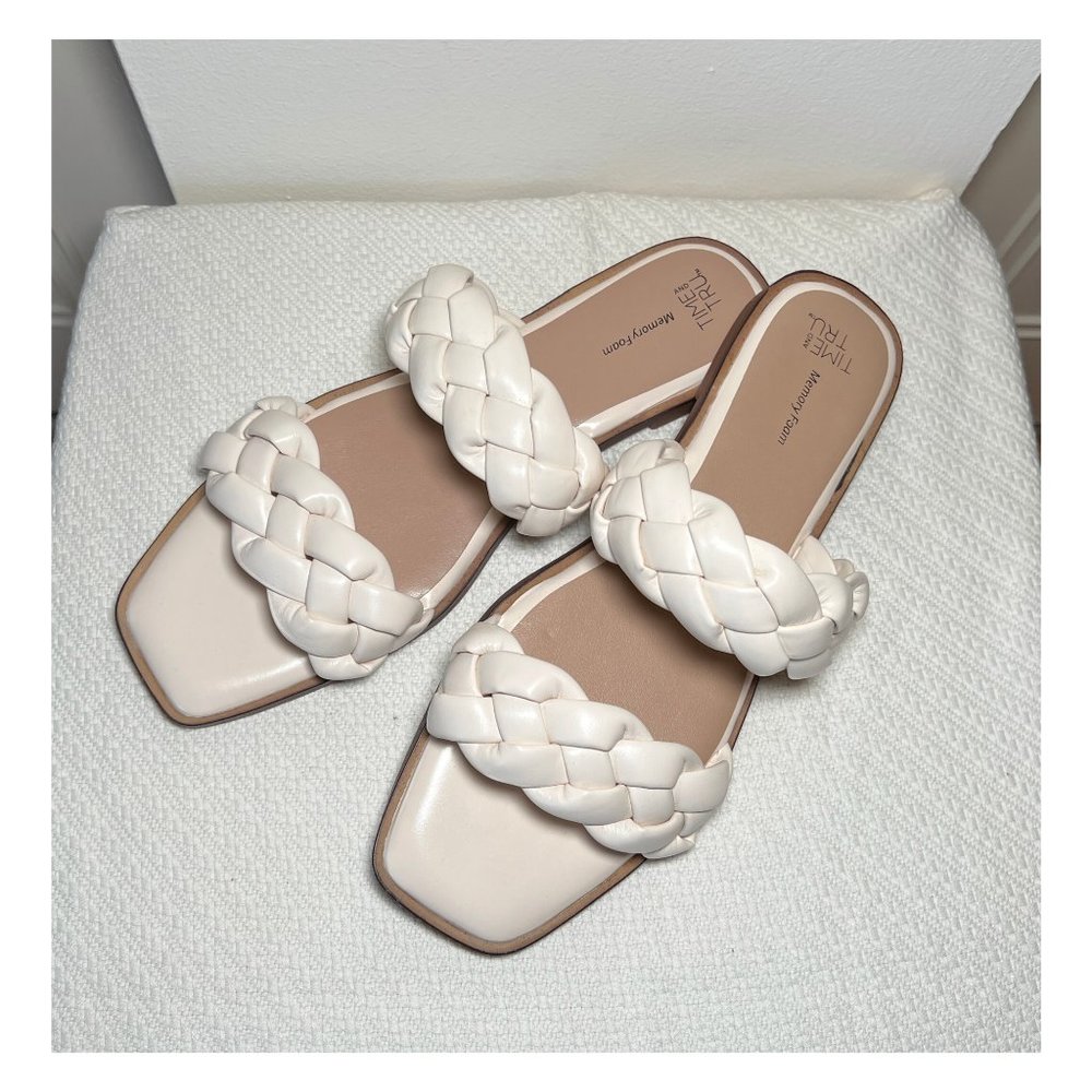 Time and Tru Women's Braided Two Band Sandals | Size 10 | Bone